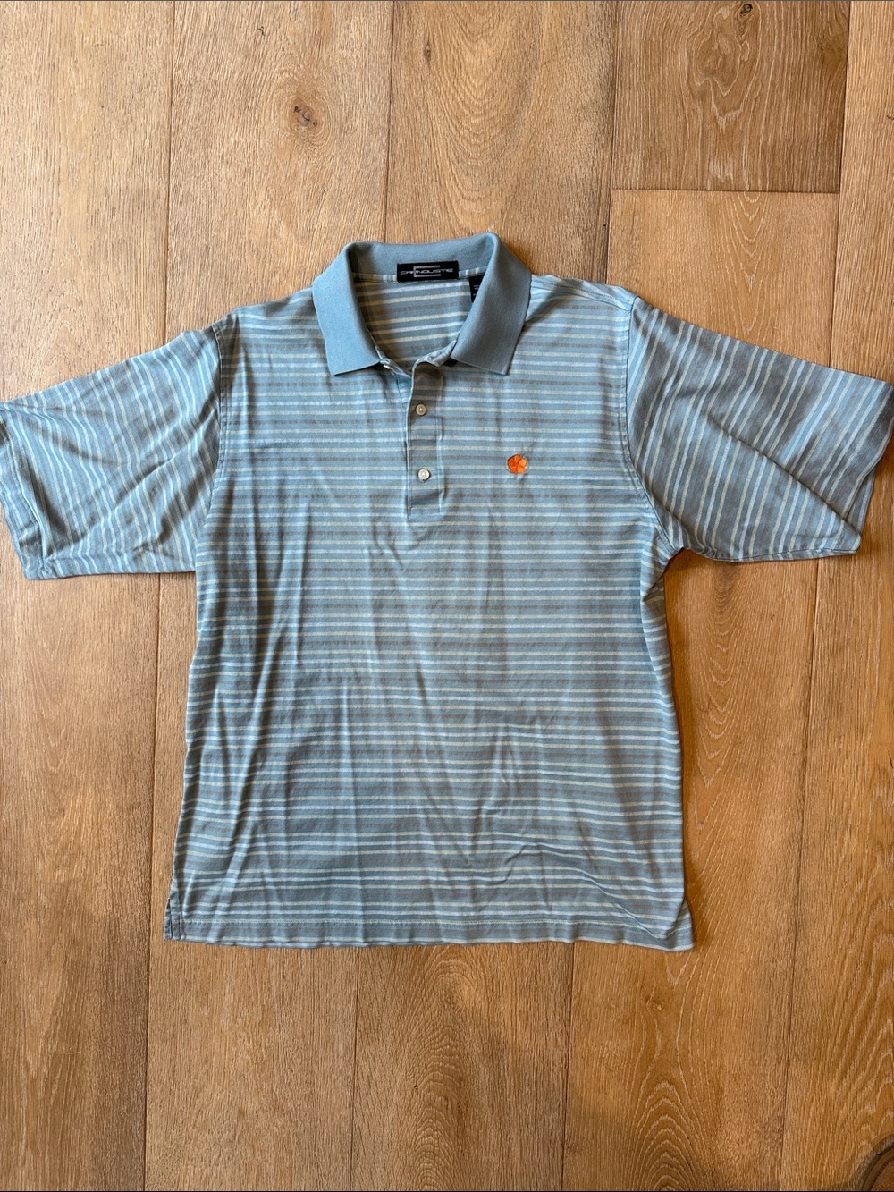 Men's Light Blue Striped Polo Shirt with Mauna Kea Logo